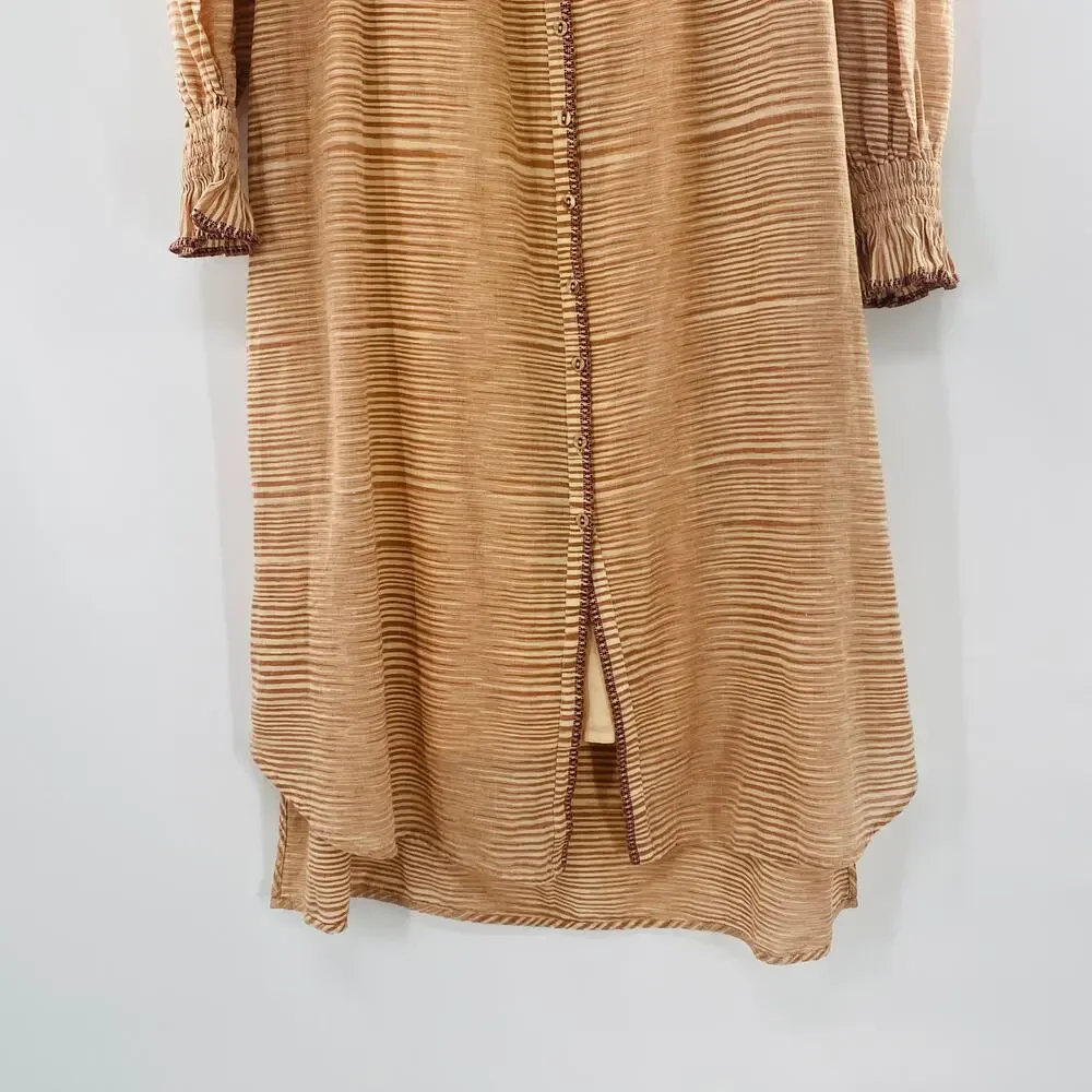 NEW Ulla Johnson Fiora Striped Shirt Dress Medium Sz 8 Beige Tan Brown Feminine
